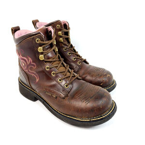 Justin Gypsy Katerina Womens Sz 7.5 B Brown Leather Steel Toe Western Work Boots